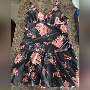 Floral Black and Pink Wonen's One Piece Swimsuit Size XXL